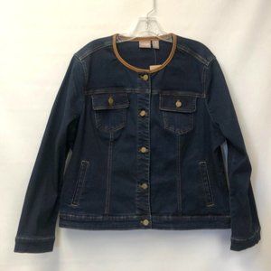Chico's Faux Leather Trim Denim Jacket Chicos 2 ML NWT